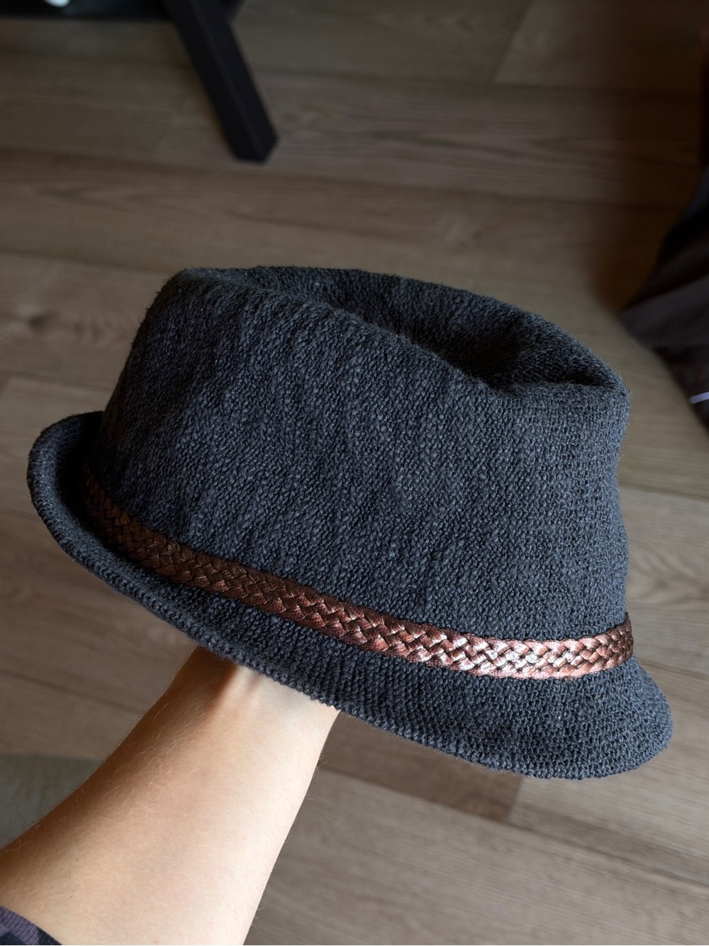 Staring at Stars Textured Black Fedora with Braided Brown Band
